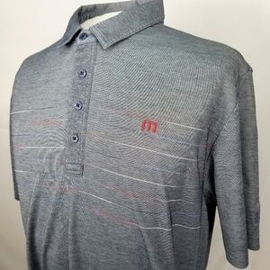TRAVIS MATHEW- Mens XL Gray Chest Stripe Performance Tech Golf Polo Shirt